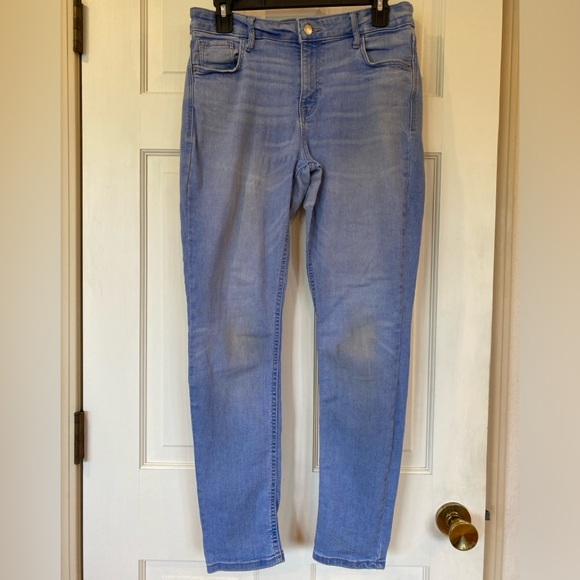 Rockstar Super Skinny Jeans Old Navy Silver Rivets & Button Lt Blue 2% Spandex - Picture 1 of 16